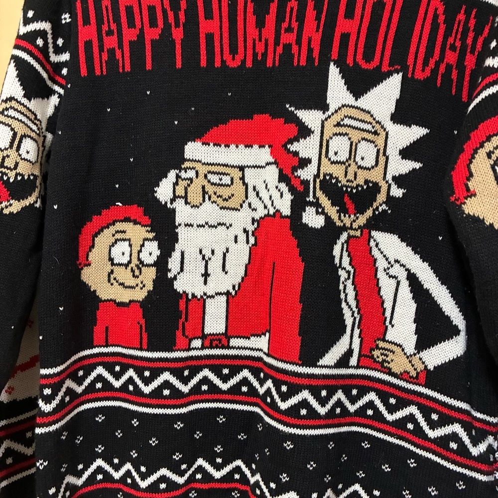 Rick And Morty Ugly Christmas Sweater Men’s L Happy Human Holiday Crew Neck - Picture 4 of 7